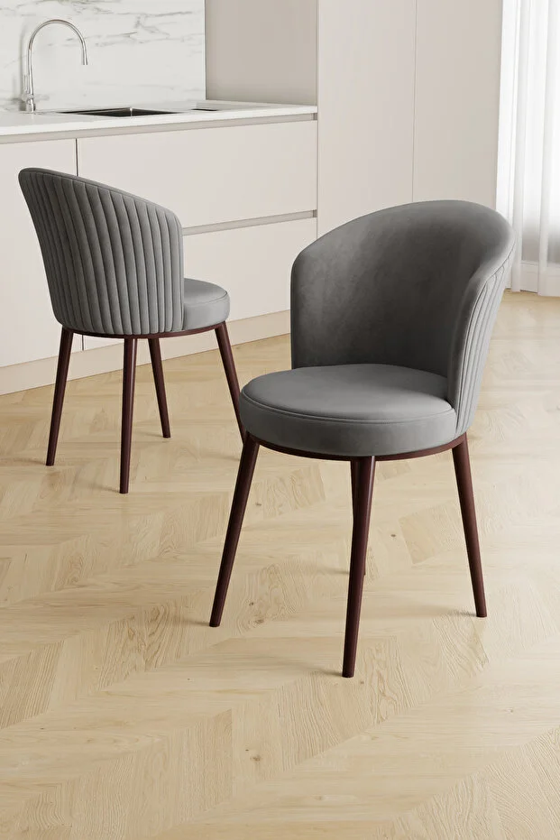 Risa Serisi 1 Adet Gri Mutfak Sandalyesi Gold Kaplama Metal Ayak 1. Sınıf Babyface Kumaş 2